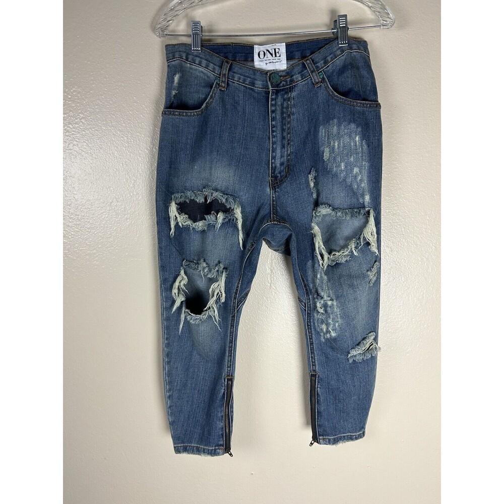 One Teaspoon Size 24 Jeans Kingpins Drop Crotch Low Waist Crop Denim Zip Ankle